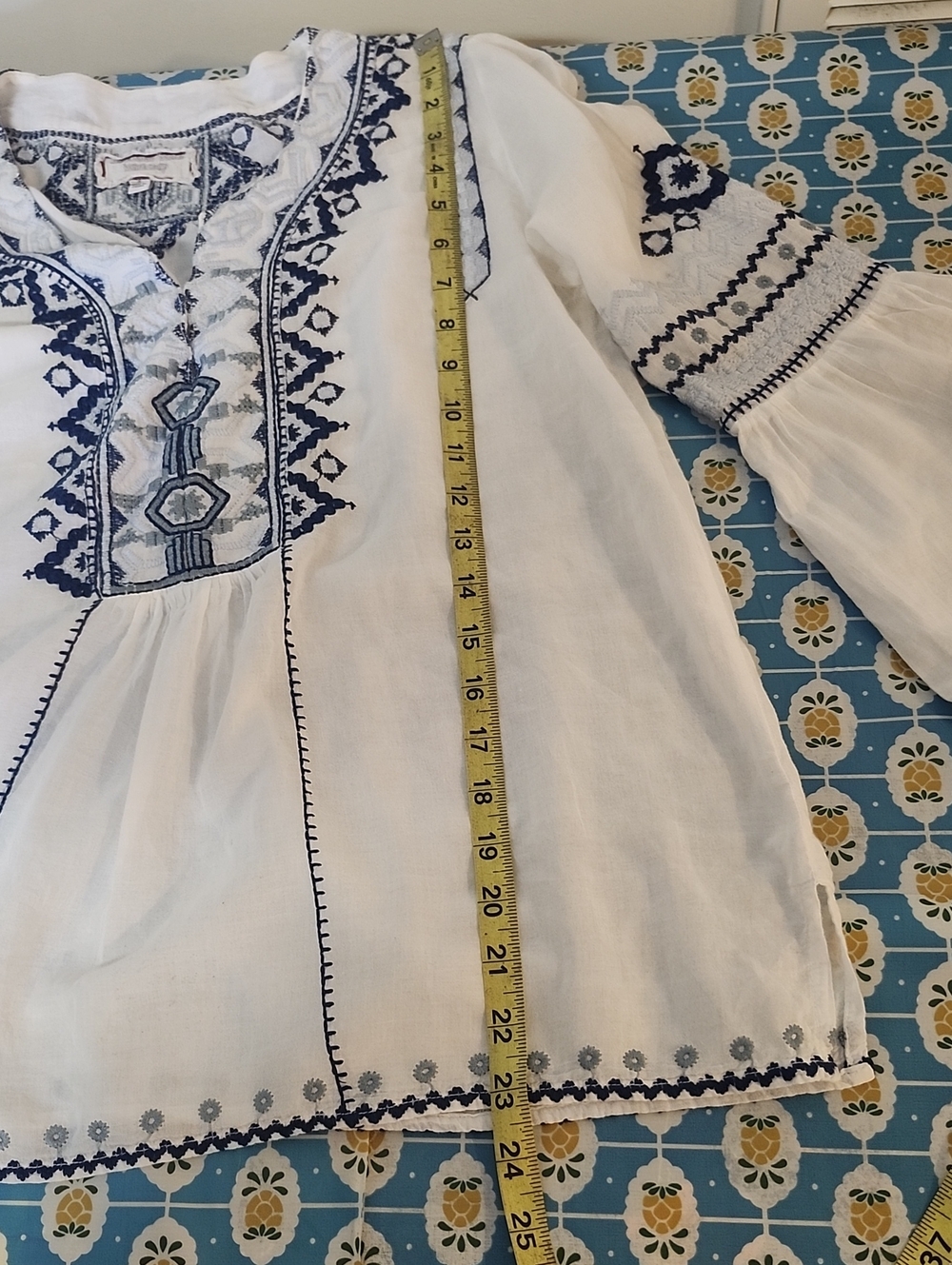 Johnny Was Workshop Simone Embroidered White Blue Flare Sleeve Blouse Small - Picture 7 of 8